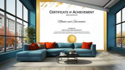 Gold certificate template in sport theme with watermark background, Diploma design Wall mural