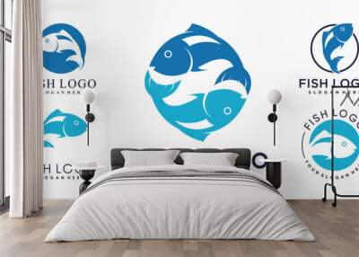 Set of fish logo design template with creative idea Wall mural