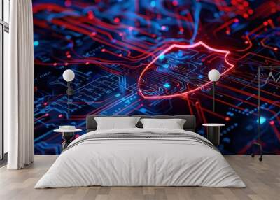 Cyber Security Shield on Digital Circuit Board Wall mural