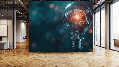 Glowing Brain in a Light Bulb - Inspiration and Knowledge Wall mural