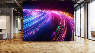 Abstract Neon Light Trails on Dark Background Wall mural