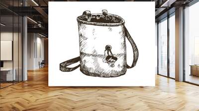 Hand drawn chalk bag for climbing. Sketch illustration. Wall mural