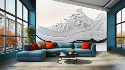 A white athletic shoe designed for comfort and performance in sports and casual wear. Wall mural