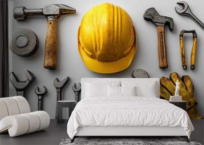 Construction Tools Flat Lay Wall mural