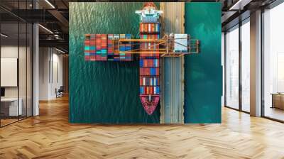 Container ship carrying container boxes import export dock with quay crane Wall mural