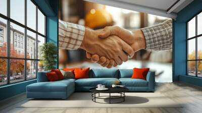 Handshake Agreement: Two Men Shake Hands in a Business Setting Wall mural