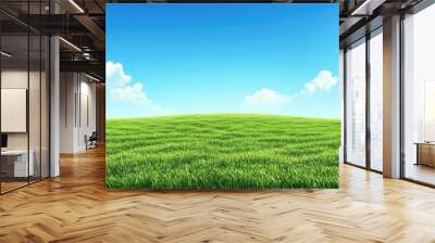 Lush green meadow under clear blue sky Wall mural