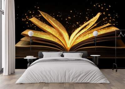 Open book with a glowing light emitting from pages Wall mural