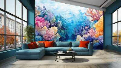 watercolour painting of the underwater ocean reef landscape Wall mural