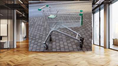 empty food trolley is on the street near the store Wall mural