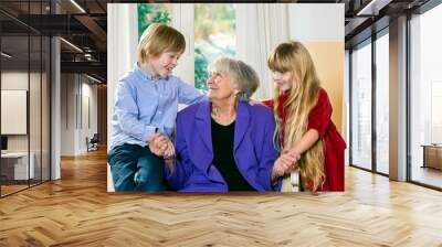 Loving little boy and girl with their grandmother. Wall mural