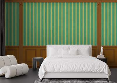 fragment of the interior cabinet in a classic style. wall with green striped wallpaper, wood panelin Wall mural