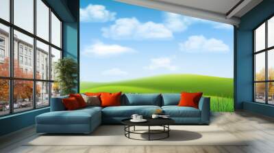 Nature landscape with sky, hills and grass on foreground. Wall mural