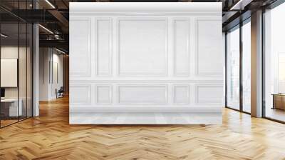 The wall decorated with white wooden panels. Fragment of the classic luxurious interior of the office or living room. Architectural realistic vector background. Wall mural