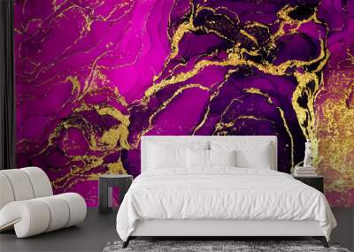 Abstract dark pink and gold painting on canvas background Wall mural