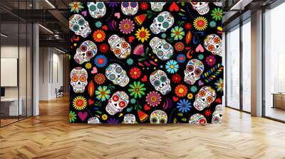 Day of the Dead  skulls pattern. Dia de los muertos print. Day of the dead and  mexican Halloween texture. Mexican tradition  festival. Day of the dead sugar skull isolated. Dia de los Muertos tattoo  Wall mural