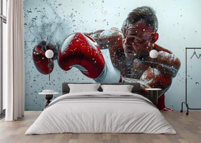 A boxer in the ring puts all his power into his crowning blow. Art illustration Wall mural