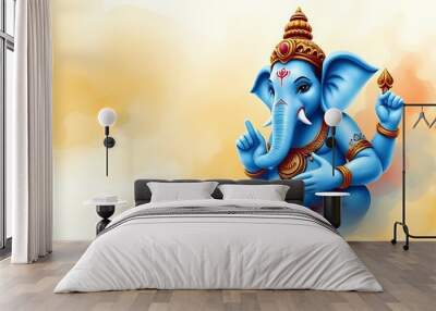 Prasad to elephant headed god Lord Ganesha on chaturthi with Pooja Thali. Ganesh Chaturthi. Anant Chaturdashi. Hindu religion and Indian celebration of Ganesha festival. Illustration for greeting  Wall mural