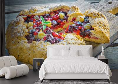 Summer crostata or galette pie with fresh garden berries Wall mural