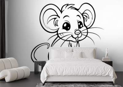 adorable chibi mouse vector illustration in black and white Wall mural