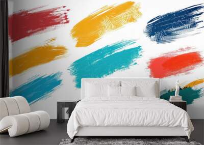 colorful grunge paint brush strokes isolated on white background Wall mural