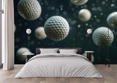 dynamic floating golf balls with bokeh light background in motion Wall mural