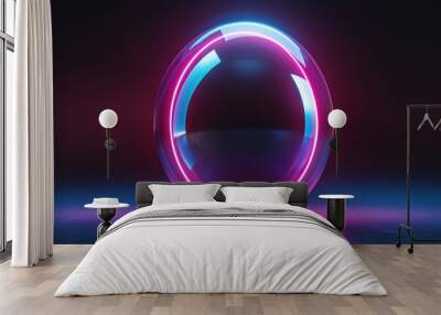 holographic egg with neon reflections in a surreal landscape Wall mural