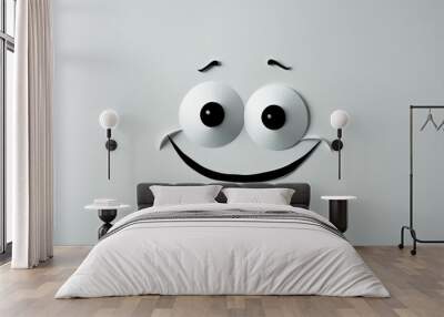 playful paper craft cartoon face with smile and eyebrows on white background Wall mural