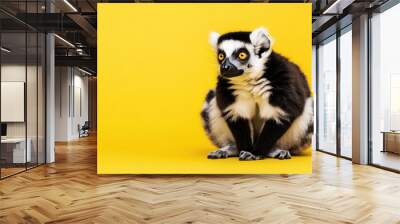 professional portrait of a lemur on a vibrant yellow background, with copy space for text Wall mural