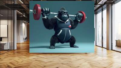 strong cartoon gorilla lifting weights, 3d character design for fitness competition, olympic games Wall mural