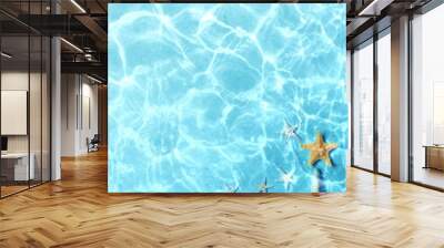 Starfish on the summer beach in sea water. Summer background. Wall mural