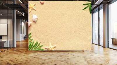 Summer beach. Starfish and seashell on the sand. Wall mural