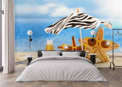 Summer concept with funny starfish Wall mural