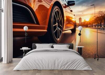 modern orange car on the road Wall mural