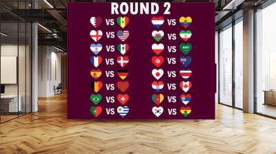 Matches Round 2 Countries Flag Heart Symbol Design football Final Vector Countries Football Teams Illustration Wall mural