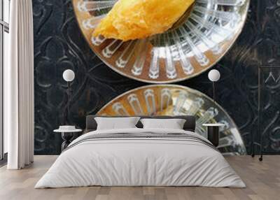 fresh baked baklava on a silver colored plates,top view Wall mural