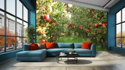 Ripe Apples in Orchard ready for harvesting Wall mural