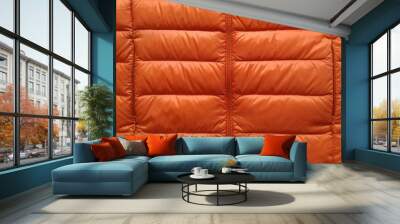 Down jacket fabric background, orange puffer jacket texture Wall mural