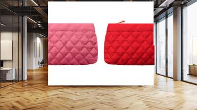 quilted cosmetic bag, diamond stitching pattern zipped makeup bag isolated on white background Wall mural