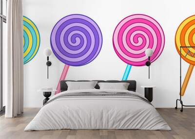 Swirl lollipop, spiral candy set vector illustration isolated Wall mural