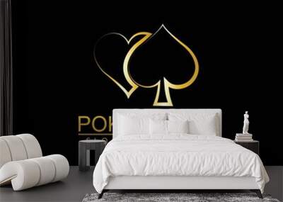 Gold Poker Logo Vector in Elegant Style with Black Background. Poker Club Logo Design for Casino Business, Gamble, Card Game, Speculate, etc Wall mural