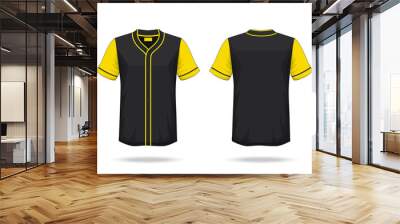 Specification Baseball T Shirt yellow black Mockup  isolated on white background , Blank space on the shirt for the design and placing elements or text on the shirt , blank for printing , illustration Wall mural