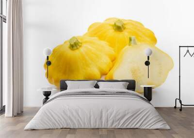 Yellow patty pan on white background Wall mural