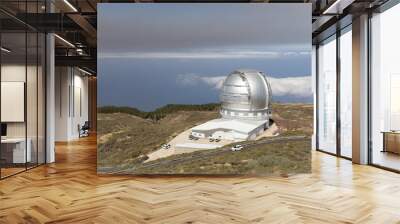 The ash plume (smoke, fume) from volcanic eruption above Gran Telescopio Canarias, Roque de los Muchachos Observatory (ORM) on La Palma, Canary Islands, Spain. Wall mural