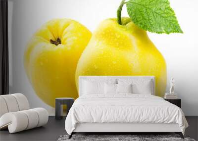 Ripe juicy quince with leaf isolated Wall mural