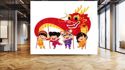 Vector flat kids chinese new year costumes set Wall mural