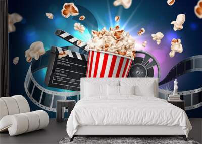 Vector movie cinema poster flying popcorn tape Wall mural