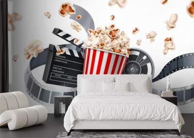 Vector movie cinema poster flying popcorn tape Wall mural