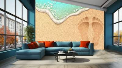 vector realistic human footprint on sea beach sand Wall mural