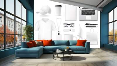 Vector realistic white mockup set for branding Wall mural